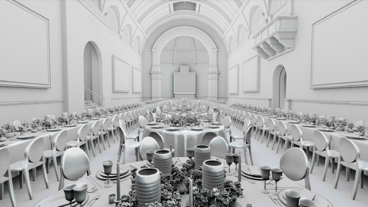 Clay 3D model of the Raphael Gallery event layout