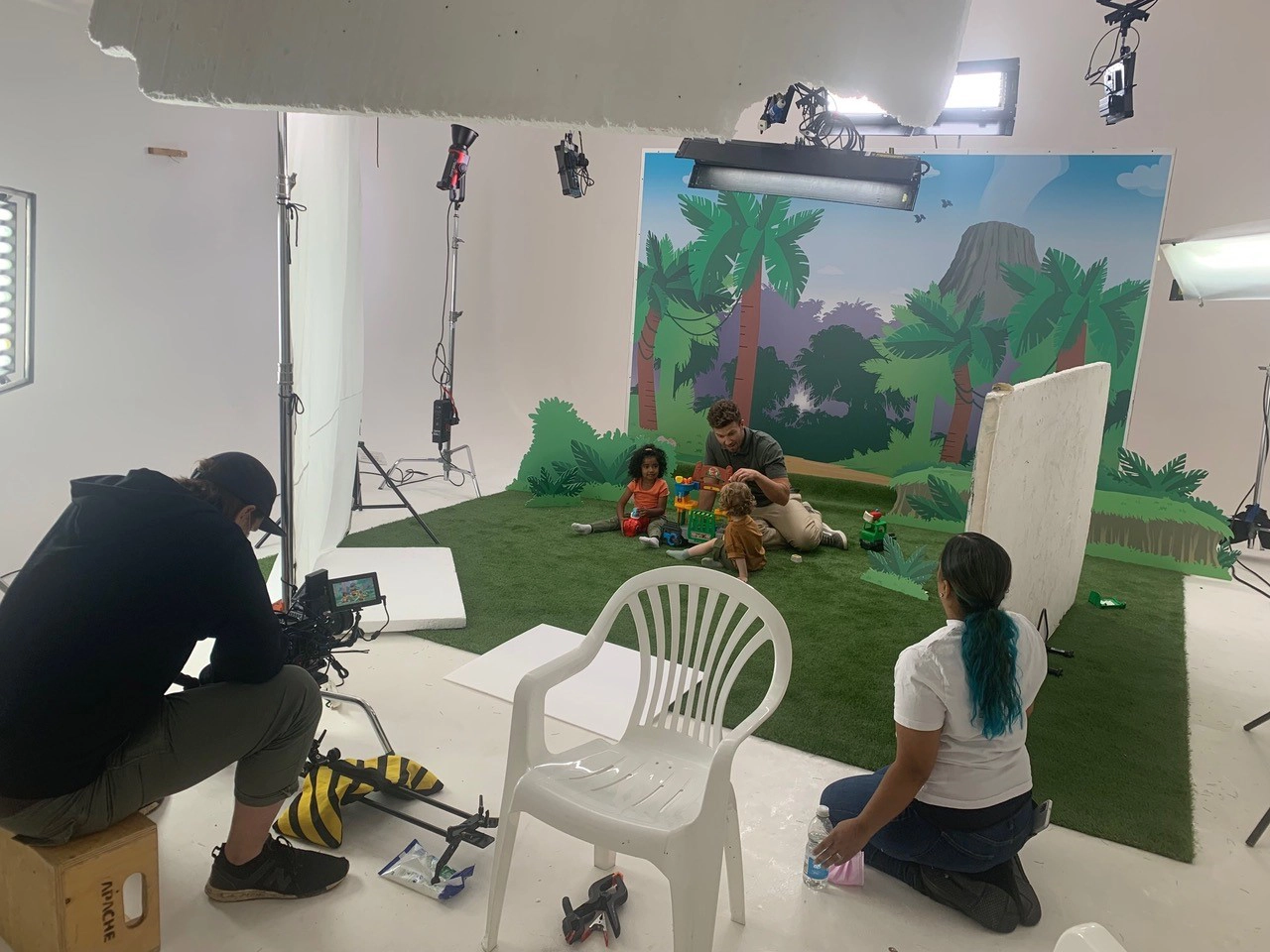 Illustrated production environment installed on set